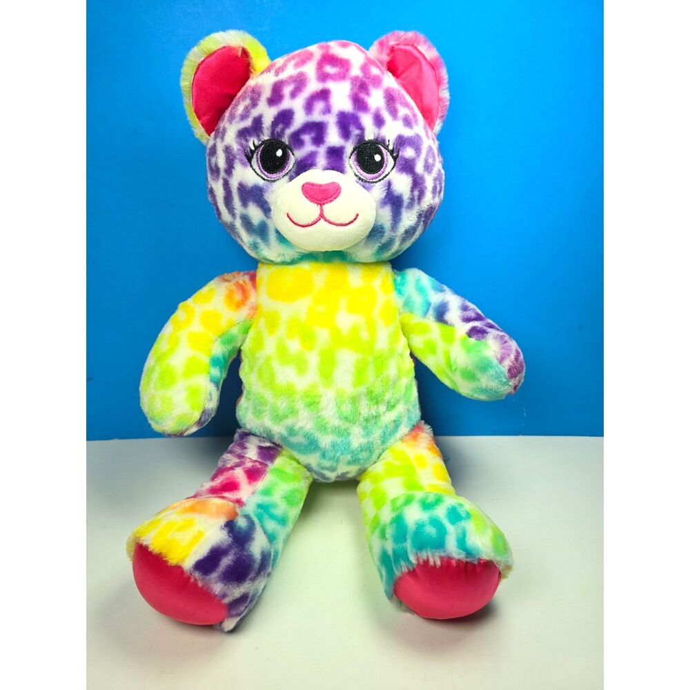 Build A Bear Rainbow Leopard Plush Stuffed Animal Plushie Spot Print 17"